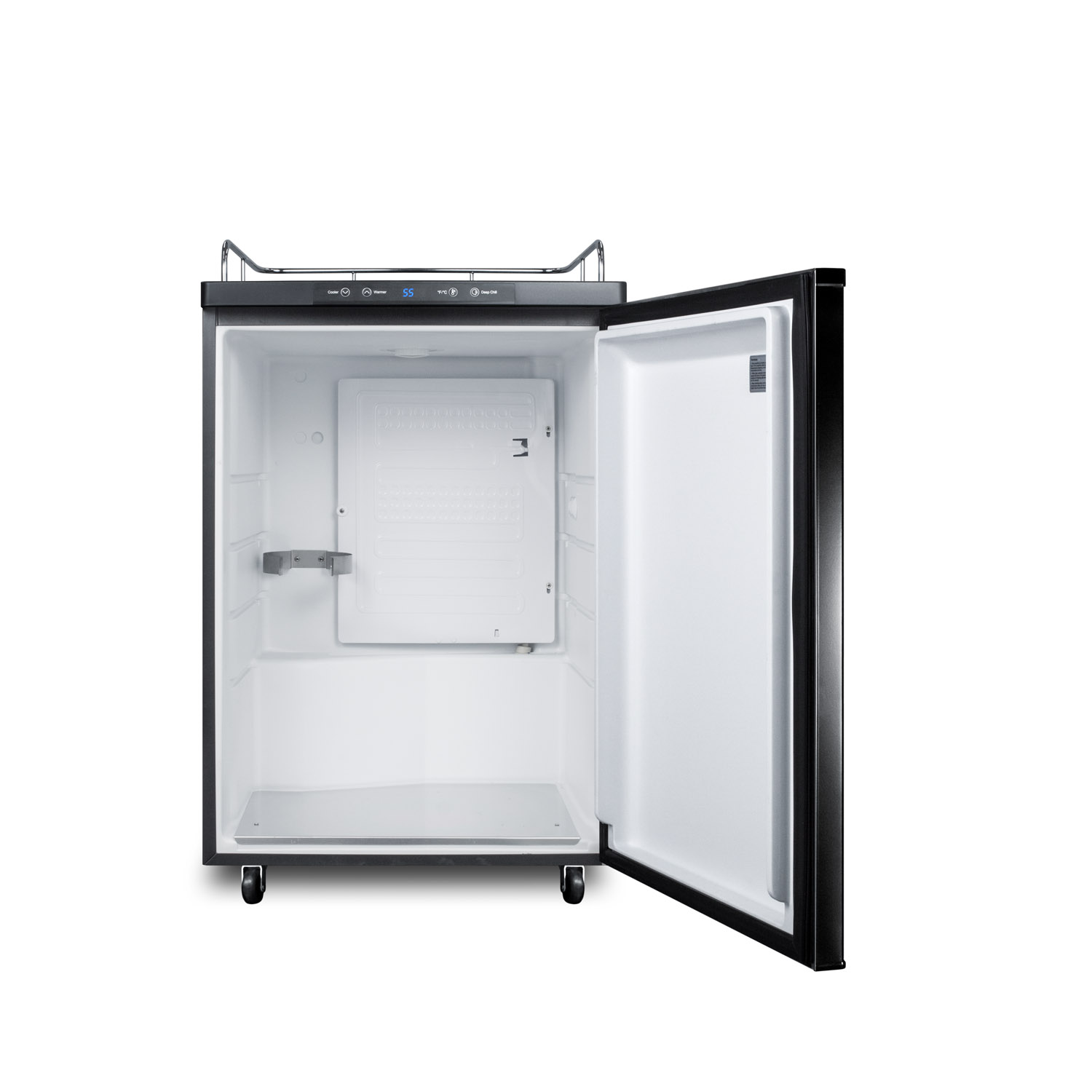 Freestanding residential beer dispenser in black, auto defrost w/digital thermostat; sold without tap kit for do-it-yourselfers who install their own systems
